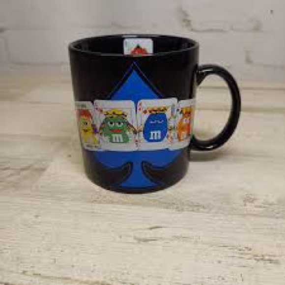 M&M's World Las Vegas 2000 large black gold character Mug cards like new - Picture 1 of 7